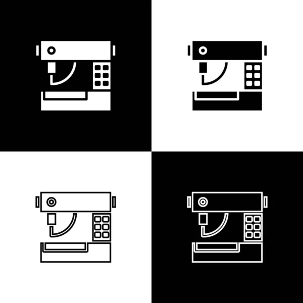 Establecer icono de la máquina de coser aislado en fondo blanco y negro. Ilustración vectorial — Archivo Imágenes Vectoriales
