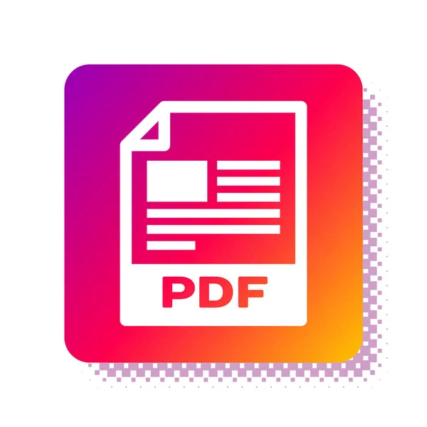 화이트 PDF 파일 문서. 흰색 배경에 분리 된 PDF 버튼 아이콘을 다운로드합니다. PDF 파일 심볼. 네모난 색깔 버튼. 벡터 일러스트 — 스톡 벡터