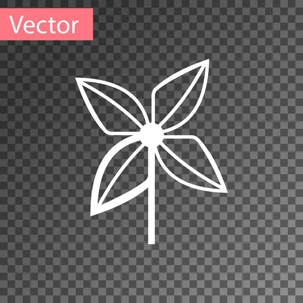 Icono blanco del molinete aislado sobre fondo transparente. Icono de juguete molino de viento. Ilustración vectorial — Vector de stock