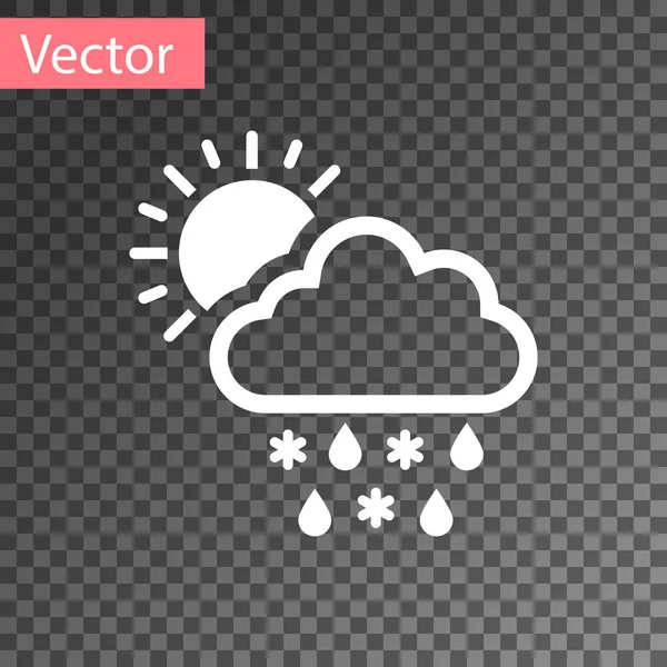 Weiße Wolke mit Schnee, Regen und Sonne auf transparentem Hintergrund. Wettersymbol. Vektorillustration — Stockvektor