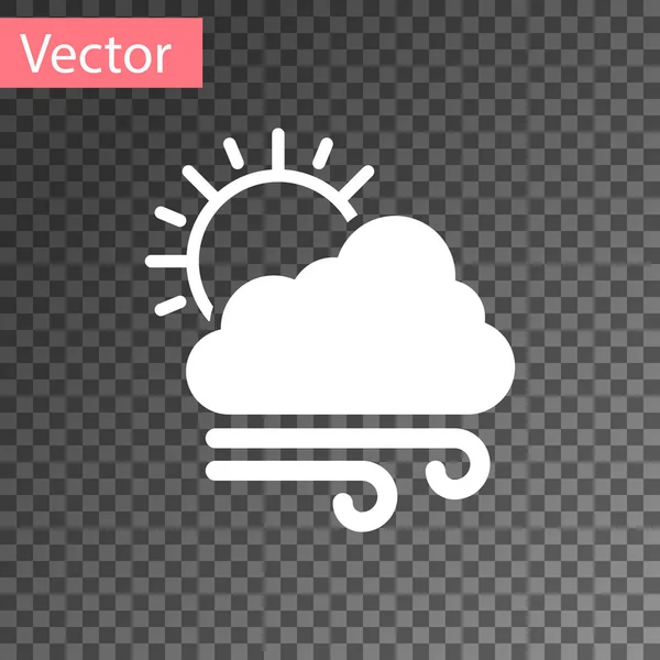 Icona meteo ventosa bianca isolata su sfondo trasparente. Nuvola con sole e vento. Illustrazione vettoriale — Vettoriale Stock