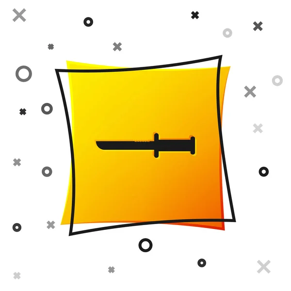 Schwarzes Militärmesser-Symbol isoliert auf weißem Hintergrund. gelber quadratischer Knopf. Vektorillustration — Stockvektor
