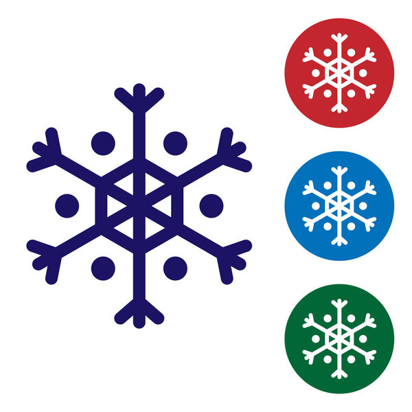 Blue Snowflake icon isolated on white background. Set color icons in circle buttons. Vector Illustration