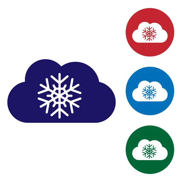 Beyaz arkaplanda izole edilmiş kar ikonu olan Mavi Bulut. Kar taneli bulut. Tek hava ikonu. Kar tabelası. Renk simgelerini daire düğmelerine ayır. Vektör İllüstrasyonu — Stok Vektör