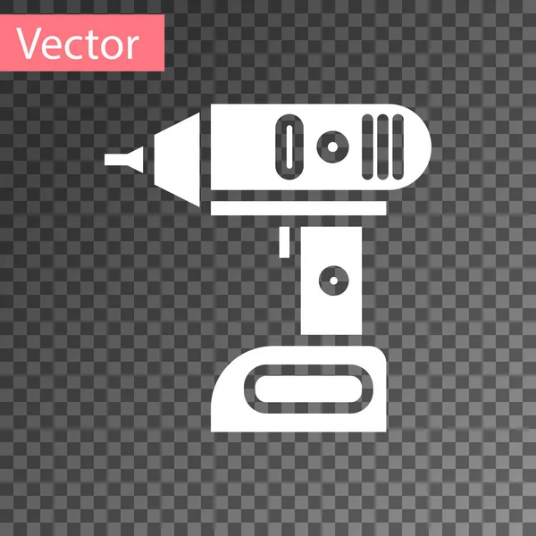 Wit Elektrische accuschroevendraaier pictogram geïsoleerd op transparante achtergrond. Elektrische boormachine. Reparatie gereedschap. Vector Illustratie — Stockvector