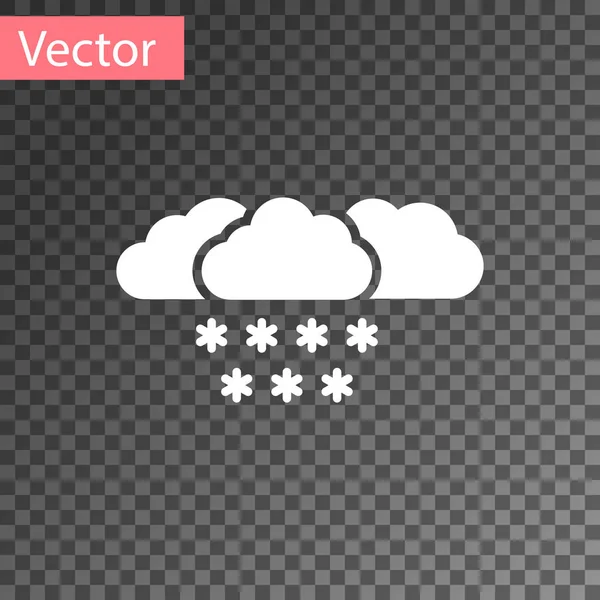 Nube Blanca con icono de nieve aislado sobre fondo transparente. Nube con copos de nieve. Icono de tiempo único. Signo de niebla. Ilustración vectorial — Vector de stock