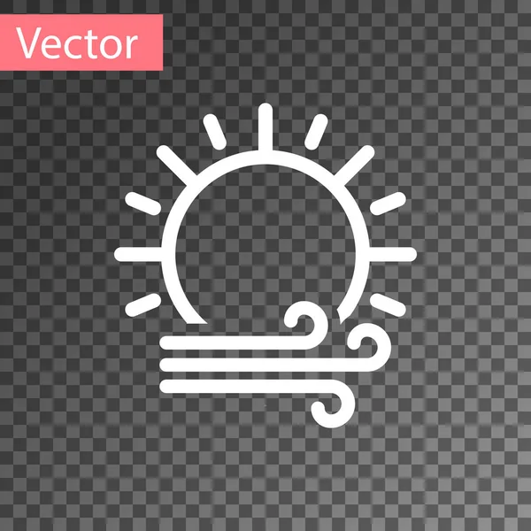 Icono de viento blanco y sol aislado sobre fondo transparente. Clima ventoso. Ilustración vectorial — Vector de stock