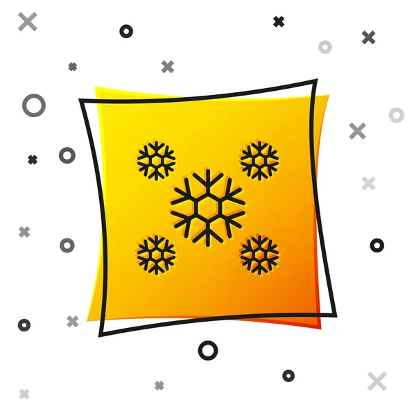 Schwarzes Schnee-Symbol isoliert auf weißem Hintergrund. gelber quadratischer Knopf. Vektorillustration — Stockvektor