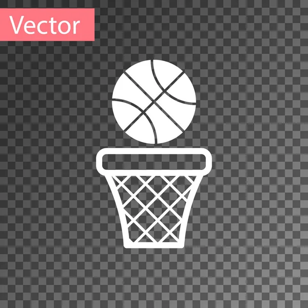 Белый баскетбольный мяч и иконка корзины изолированы на прозрачном фоне. Мяч в баскетбольном кольце. Векторная миграция — стоковый вектор