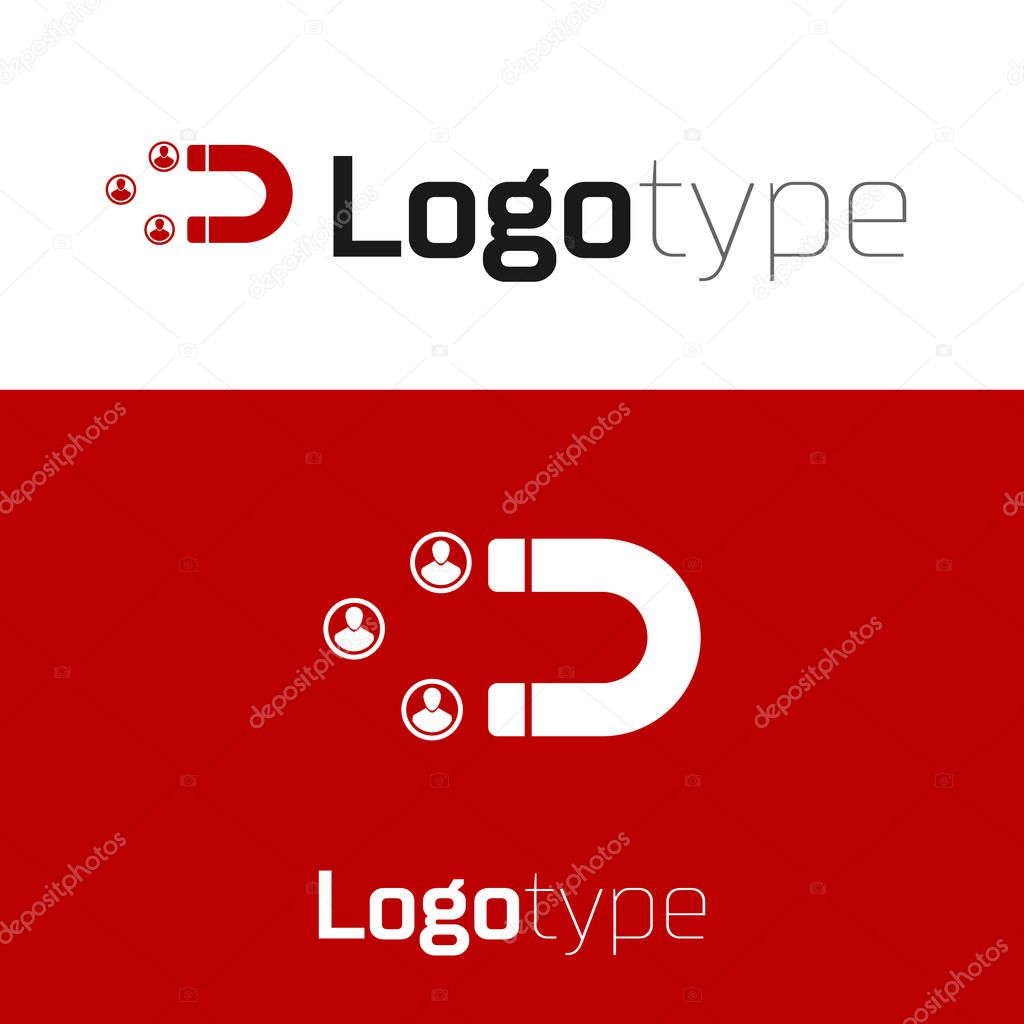 Red Customer attracting icon isolated on white background. Customer retention, support and service. Customer people attracting with magnet. Logo design template element. Vector Illustration