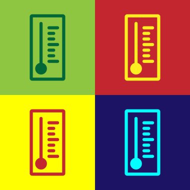 Renk Meteoroloji termometresi ısı ve soğuk ikonu renk arkaplanında izole ediyor. Termometre termometresi sıcak ya da soğuk hava gösteriyor. Vektör İllüstrasyonu