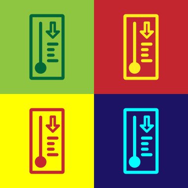 Renk Meteoroloji termometresi ısı ve soğuk ikonu renk arkaplanında izole ediyor. Termometre termometresi sıcak ya da soğuk hava gösteriyor. Vektör İllüstrasyonu