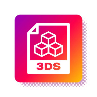 Beyaz 3ler dosya dökümanı. Beyaz arkaplanda 3ds düğmesi simgesi indir. 3D dosya sembolü. Kare renk düğmesi. Vektör İllüstrasyonu