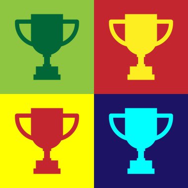 Renk arkaplanında renk ödülü simgesi izole edildi. Galibiyet ödülü sembolü. Şampiyonluk ya da yarışma kupası. Spor başarısı. Vektör İllüstrasyonu