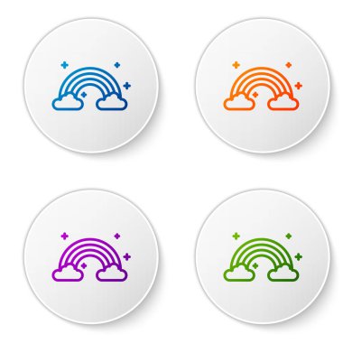 Beyaz arkaplanda izole edilmiş bulutlu Gökkuşağı rengi. Simgeleri daire düğmelerine ayır. Vektör İllüstrasyonu