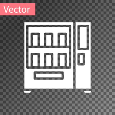 Şeffaf arkaplanda izole edilmiş beyaz yiyecek ve içecek otomatikman satış ikonu. Vektör İllüstrasyonu