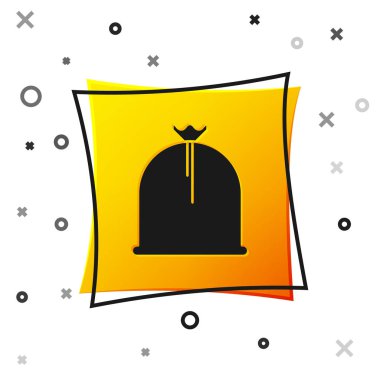 Beyaz arkaplanda siyah korsan çuvalı simgesi var. Sarı kare düğme. Vektör İllüstrasyonu