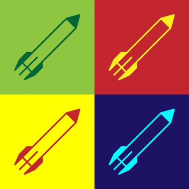 Renk arkaplanında renkli roket simgesi izole edildi. Vektör İllüstrasyonu