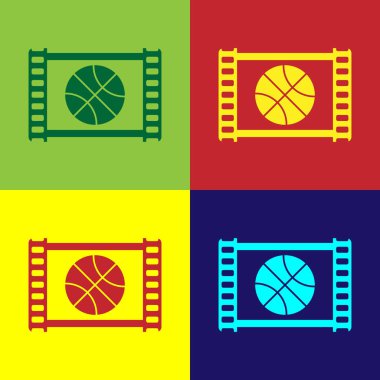 Renkli basketbol oyunu video simgesi renk arkaplanında izole edildi. Vektör İllüstrasyonu