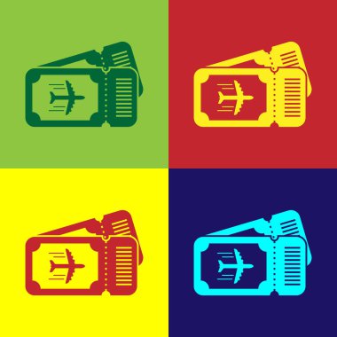 Renkli arka planda Color Airlines bilet simgesi izole edildi. Uçak bileti. Vektör İllüstrasyonu