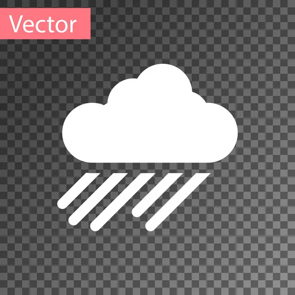 Λευκό σύννεφο με εικονίδιο βροχής απομονωμένο σε διαφανές φόντο. Βροχή σύννεφο βροχόπτωση με σταγόνες βροχής. Εικονογράφηση διανύσματος — Διανυσματικό Αρχείο