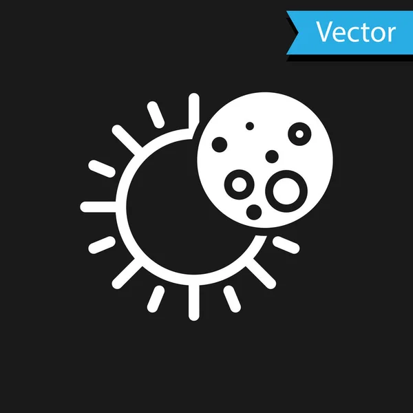 Eclipse blanco del icono del sol aislado sobre fondo negro. Eclipse total de sonar. Ilustración vectorial — Vector de stock