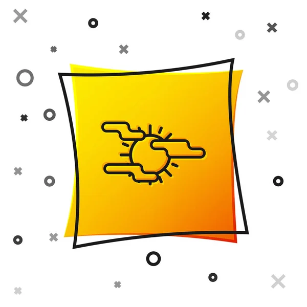 Schwarzer Nebel und Sonnensymbol isoliert auf weißem Hintergrund. gelber quadratischer Knopf. Vektorillustration — Stockvektor