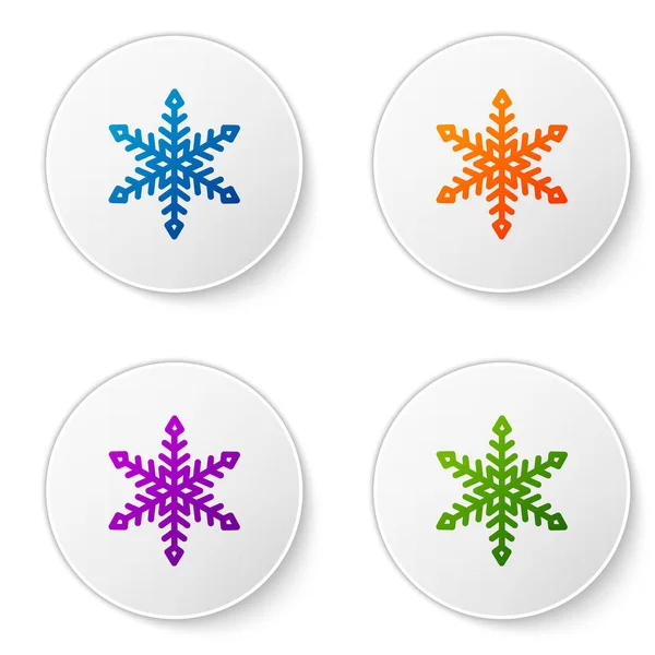 Χρώμα εικονίδιο Snowflake απομονώνεται σε λευκό φόντο. Ορισμός εικονιδίων σε κουμπιά κύκλου. Εικονογράφηση διανύσματος — Διανυσματικό Αρχείο