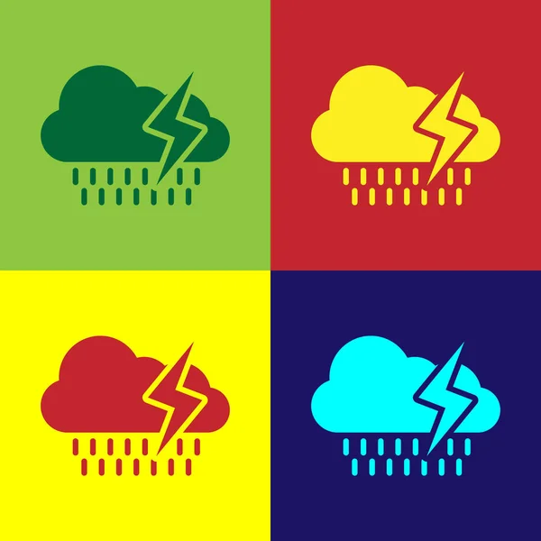 Farbwolke Mit Regen Und Blitz Symbol Isoliert Auf Farbhintergrund Regenwolken — Stockvektor