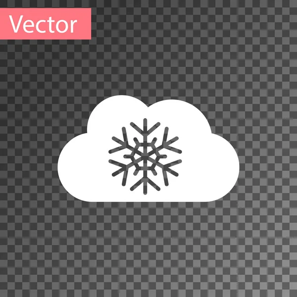 Nuvem branca com ícone de neve isolado em fundo transparente. Nuvem com flocos de neve. Ícone meteorológico único. Sinal de nevar. Ilustração vetorial — Vetor de Stock