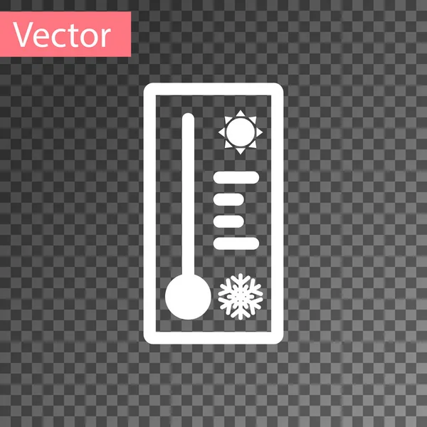 Termômetro de meteorologia branca medindo calor e ícone frio isolado em fundo transparente. Equipamento termômetro mostrando clima quente ou frio. Ilustração vetorial — Vetor de Stock