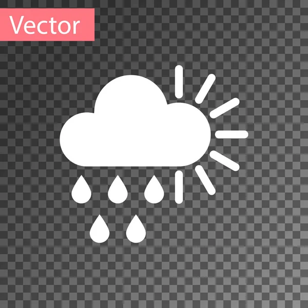 Nuageux blanc avec la pluie et l'icône du soleil isolé sur fond transparent. Précipitation de nuages de pluie avec gouttes de pluie. Illustration vectorielle — Image vectorielle