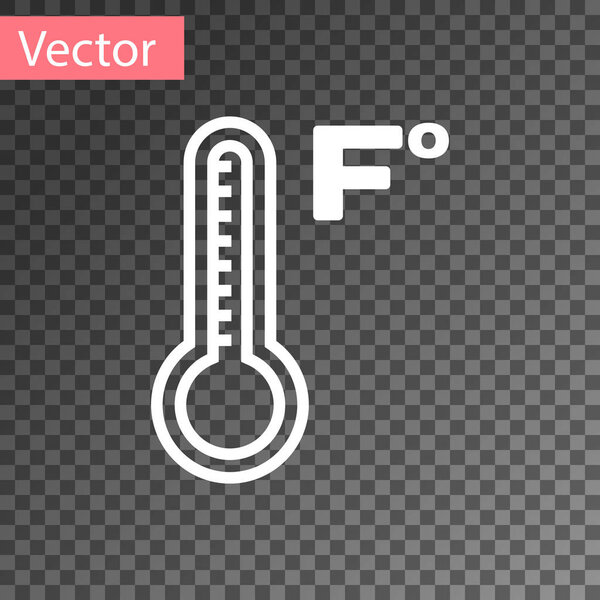 White Meteorology thermometer measuring heat and cold icon isolated on transparent background. Temperature Fahrenheit. Vector Illustration