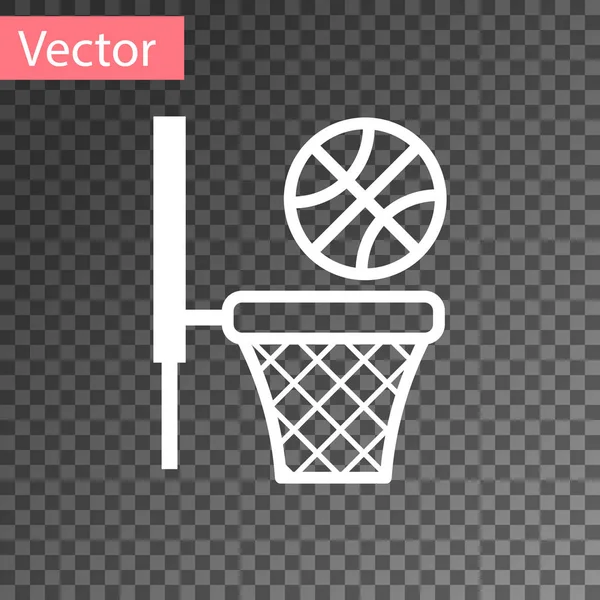 Weißer Basketballball und Basketballsymbol isoliert auf transparentem Hintergrund. Ball im Basketballkorb. Vektorillustration — Stockvektor