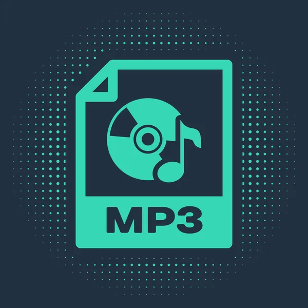 Yeşil Mp3 dosya belgesi. MP3 düğmesi simgesi mavi arkaplanda izole edildi. Mp3 müzik format işareti. Mp3 dosya sembolü. Soyut çember rastgele noktalar. Vektör İllüstrasyonu — Stok Vektör