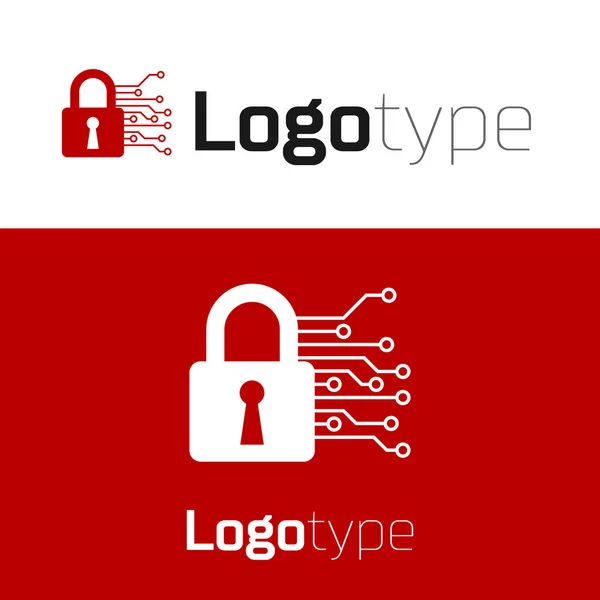 Κόκκινο Cyber εικονίδιο ασφαλείας απομονώνονται σε λευκό φόντο. Κλειστό λουκέτο σε ψηφιακό κύκλωμα. Έννοια ασφάλειας. Ψηφιακή προστασία δεδομένων. Στοιχείο προτύπου σχεδιασμού λογότυπου. Εικονογράφηση διανύσματος — Διανυσματικό Αρχείο