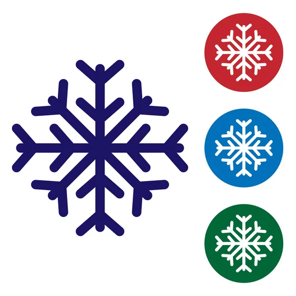 Icono de copo de nieve azul aislado sobre fondo blanco. Establecer iconos de color en botones de círculo. Ilustración vectorial — Archivo Imágenes Vectoriales