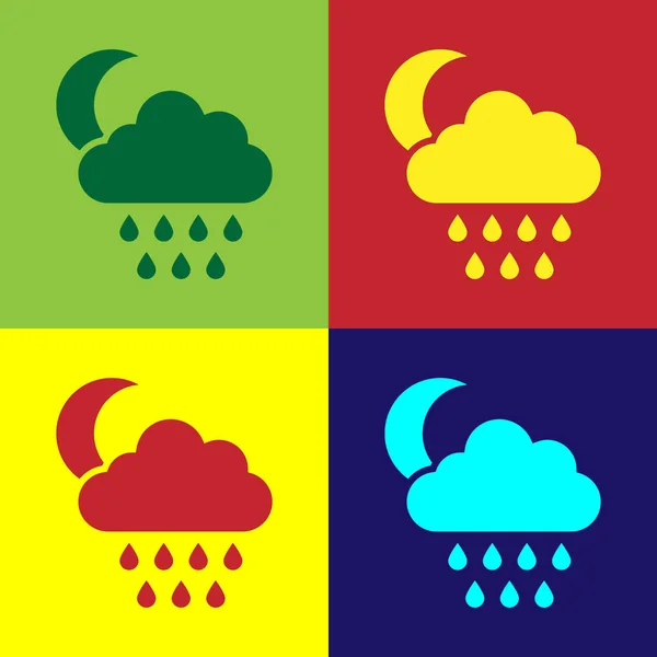 Nube Color Con Lluvia Luna Icono Aislado Fondo Color Precipitación — Vector de stock