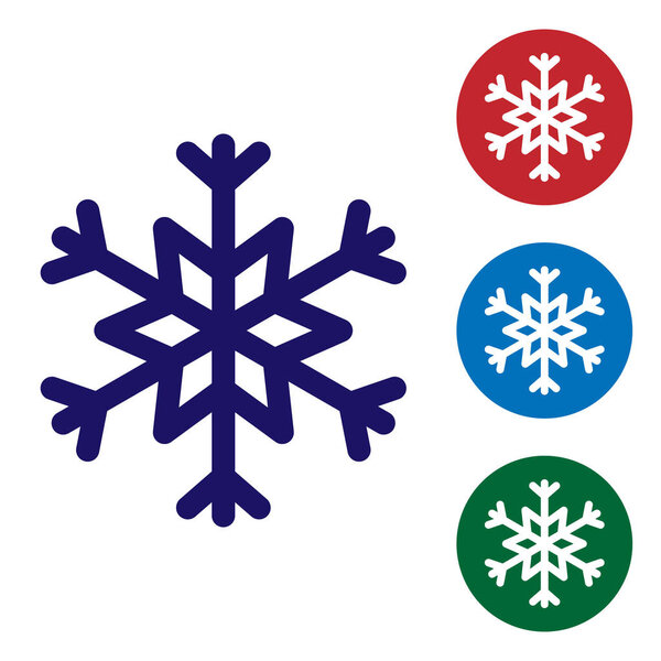 Blue Snowflake icon isolated on white background. Set color icons in circle buttons. Vector Illustration
