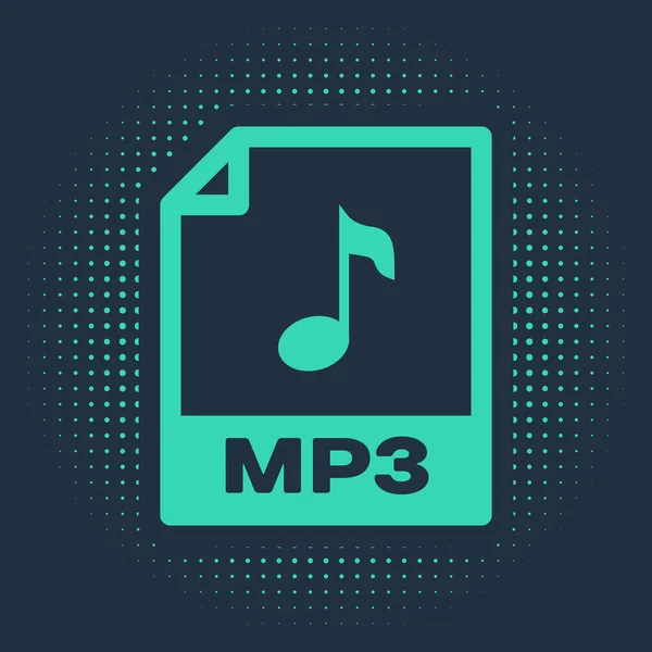 Green MP3 file document. Download mp3 button icon isolated on blue background. Mp3 music format sign. MP3 file symbol. Abstract circle random dots. Vector Illustration — Stock Vector