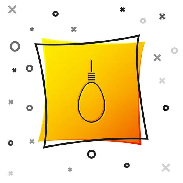 Black Gallows rope loop hanging icon isolated on white background. Rope tied into noose. Suicide, hanging or lynching. Yellow square button. Vector Illustration — Stock Vector