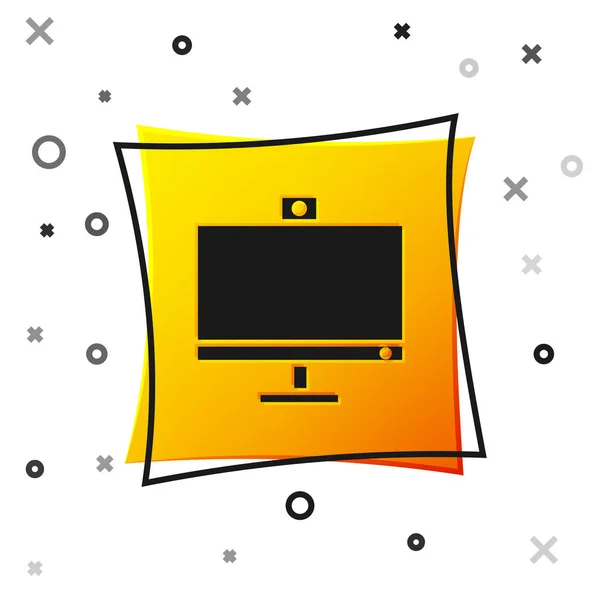 Icono de monitor de ordenador negro aislado sobre fondo blanco. Signo de componente PC. Botón cuadrado amarillo. Ilustración vectorial — Archivo Imágenes Vectoriales