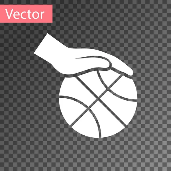 Weiße Hand mit Basketballsymbol auf transparentem Hintergrund. Sport-Symbol. Vektorillustration — Stockvektor