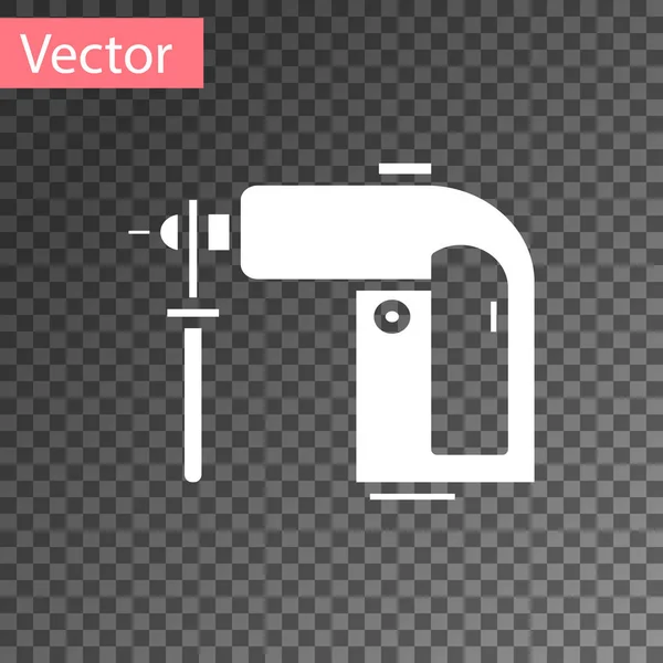 Weißes Symbol der elektrischen Bohrmaschine isoliert auf transparentem Hintergrund. Arbeitswerkzeug für Konstruktion, Veredelung, Reparaturarbeiten. Vektorillustration — Stockvektor