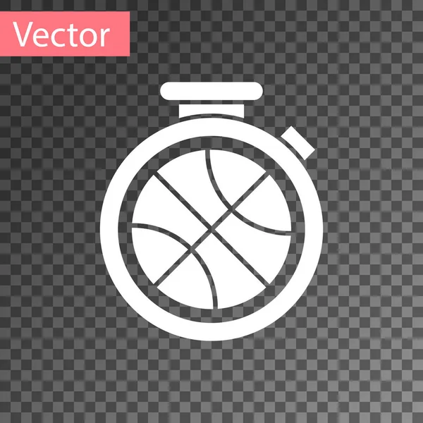 Белый секундомер с баскетбольным мячом внутри значок изолирован на прозрачном фоне. Время баскетбола. Спорт и тренировки. Векторная миграция — стоковый вектор