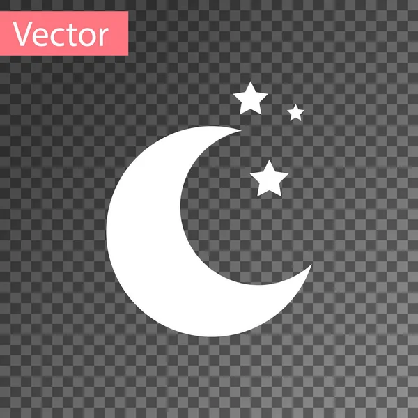 White Moon and stars icon isolated on transparent background. Vector Illustration — Stock Vector