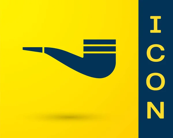 Tubo azul para fumar com ícone de fumaça isolado no fundo amarelo. Cachimbo de tabaco. Ilustração vetorial — Vetor de Stock