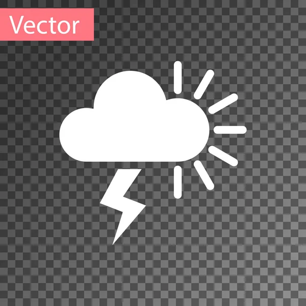 Icono de tormenta blanca aislado sobre fondo transparente. Nublado con el rayo y el signo del sol. Icono del tiempo de tormenta. Ilustración vectorial — Vector de stock