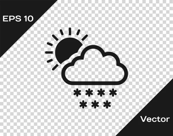 Nuvem cinza com ícone de neve e sol isolado em fundo transparente. Nuvem com flocos de neve. Ícone meteorológico único. Sinal de nevar. Ilustração vetorial — Vetor de Stock