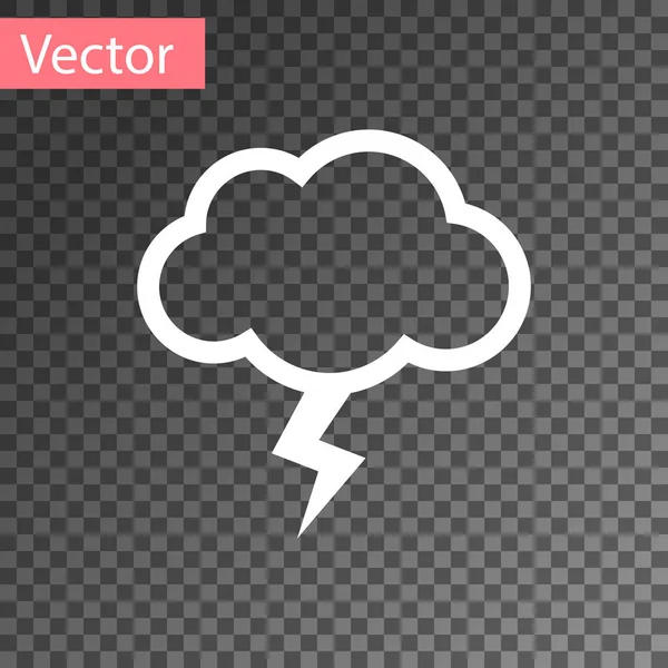 Weißes Sturm-Symbol auf transparentem Hintergrund. Wolke und Blitz. Wetter-Ikone Sturm. Vektorillustration — Stockvektor